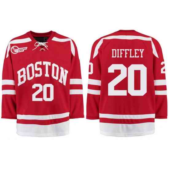 Boston University Terriers BU 20 Brien Diffley Red Stitched Hockey Jersey